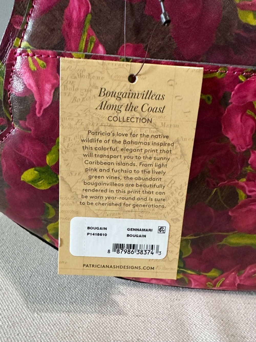 Patricia Nash Pink & Green Floral Petal Tote with Brown Handles - Picture 4 of 4
